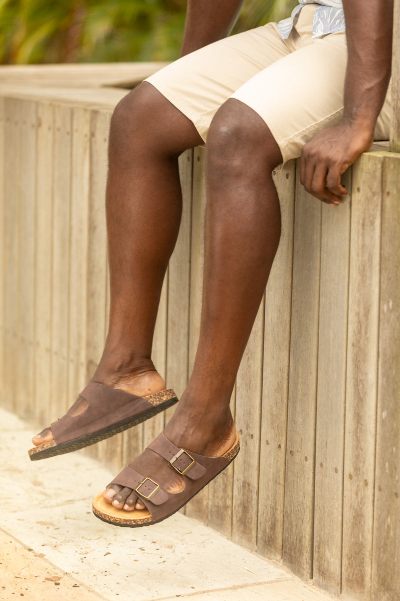 Double Buckle Comfort Sandal - Chocolate