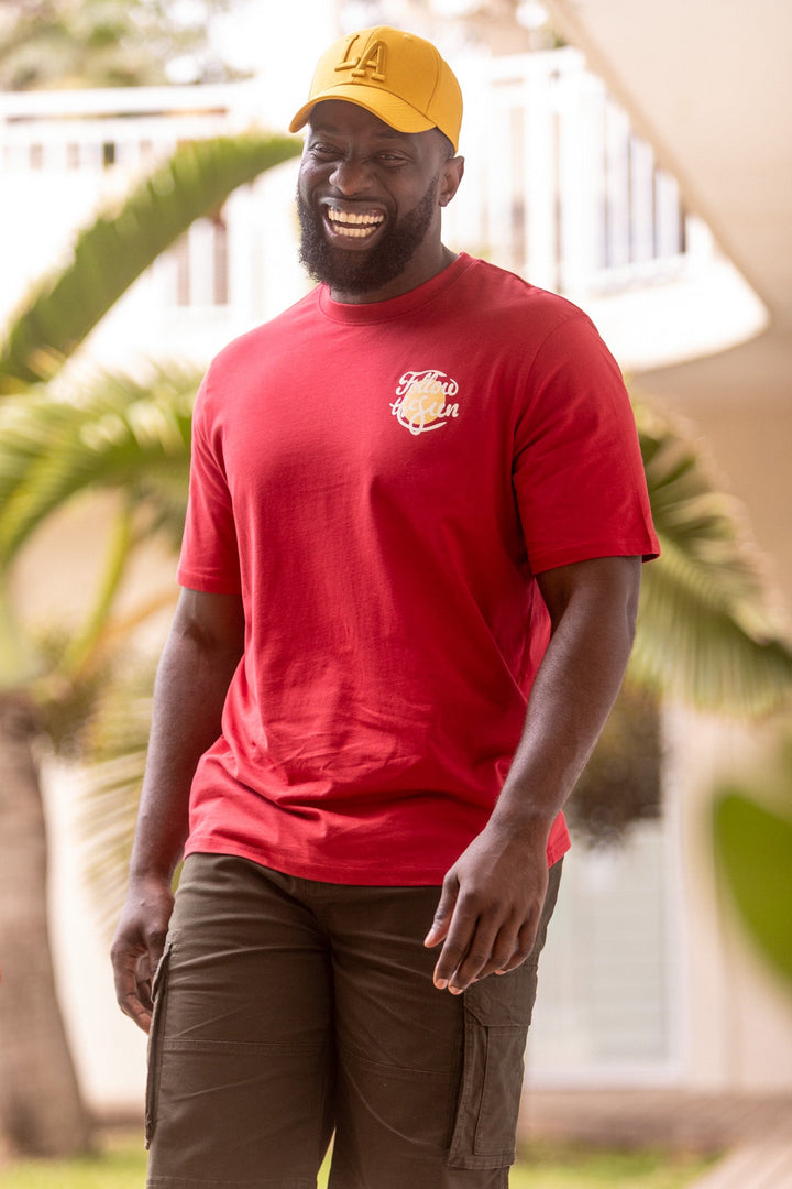 Follow The Sun Chest Print Tee - Dark Red