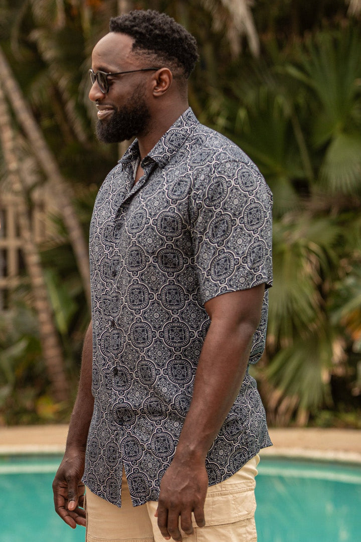 Casa Tile Viscose Regular Shirt - Navy