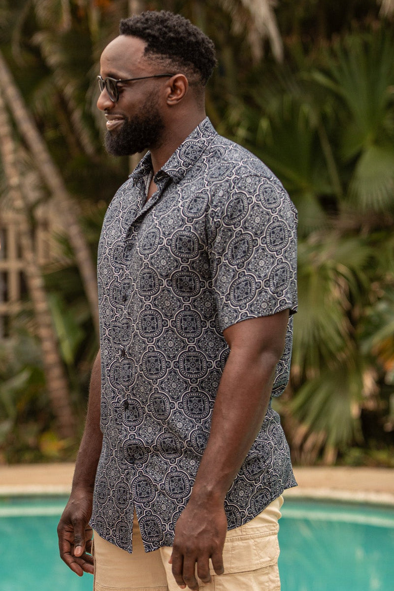 Casa Tile Viscose Regular Shirt - Navy