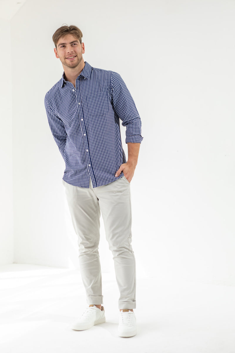 Check Button Down Shirt - White/Blue