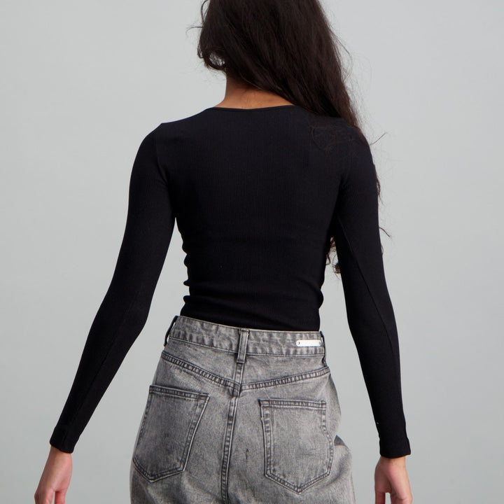 Ladies-Long Sleeve Seamless Crop Top