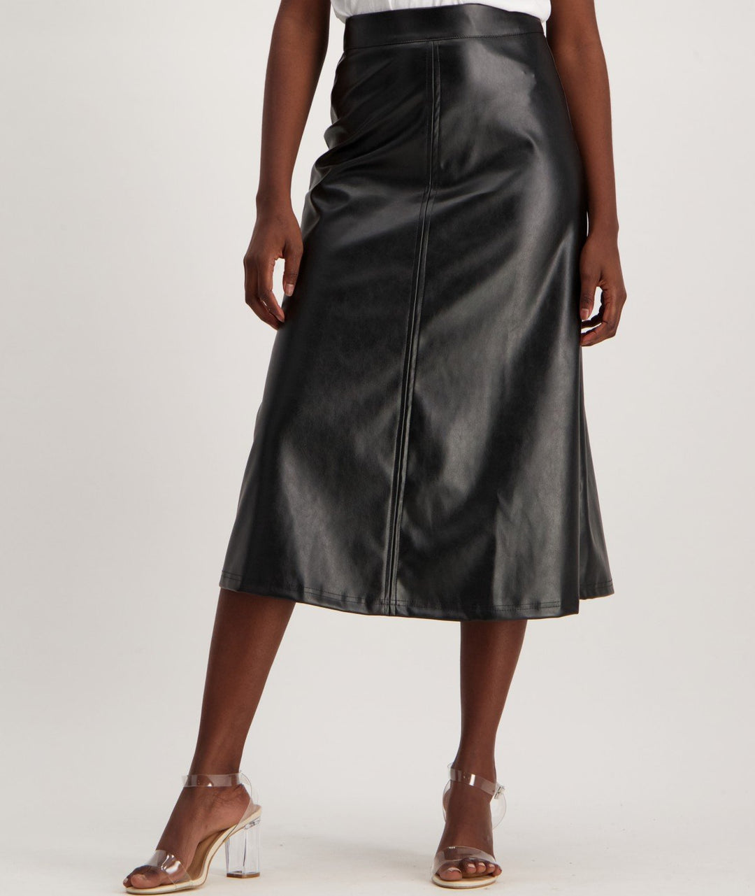 Ladies-Panel Flare Faux Leather Skirt
