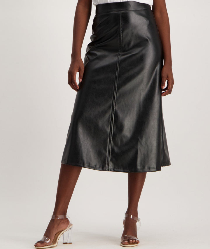 Ladies-Panel Flare Faux Leather Skirt