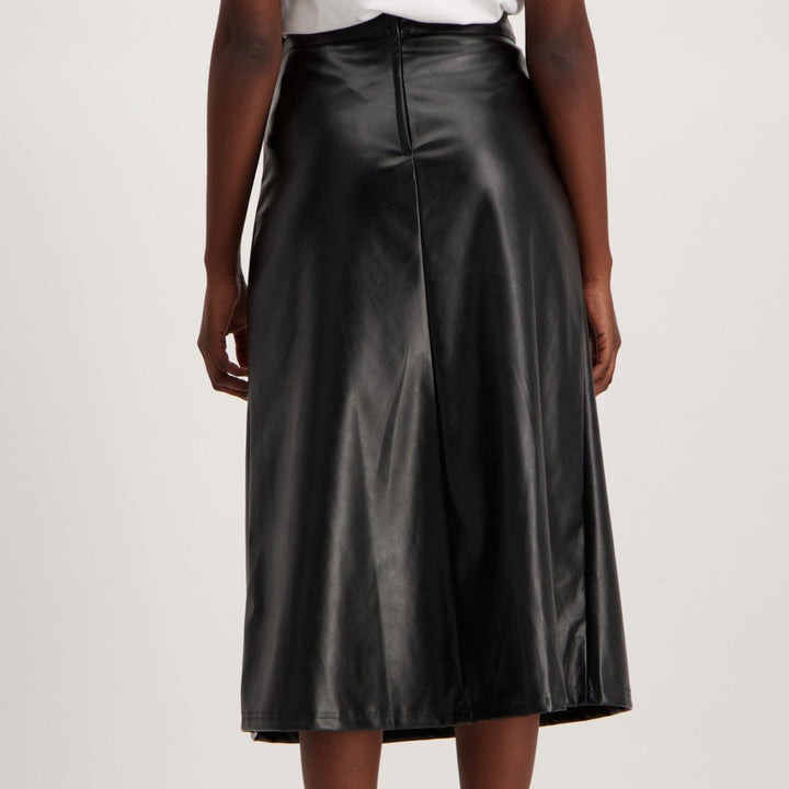 Ladies-Panel Flare Faux Leather Skirt