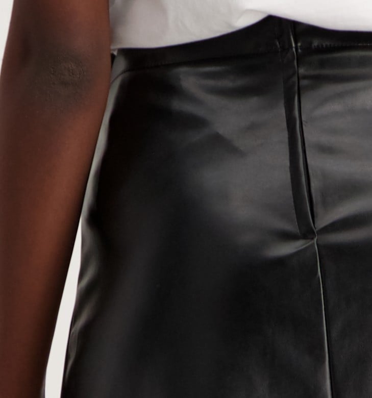 Ladies-Panel Flare Faux Leather Skirt