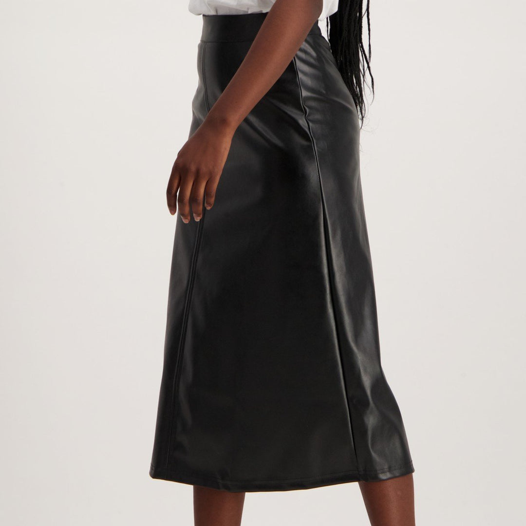 Ladies-Panel Flare Faux Leather Skirt