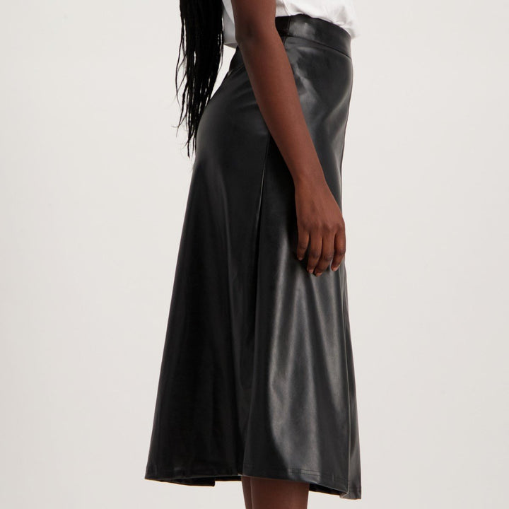 Ladies-Panel Flare Faux Leather Skirt