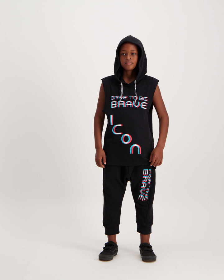 Boys Sleeveless Hoodie - Black