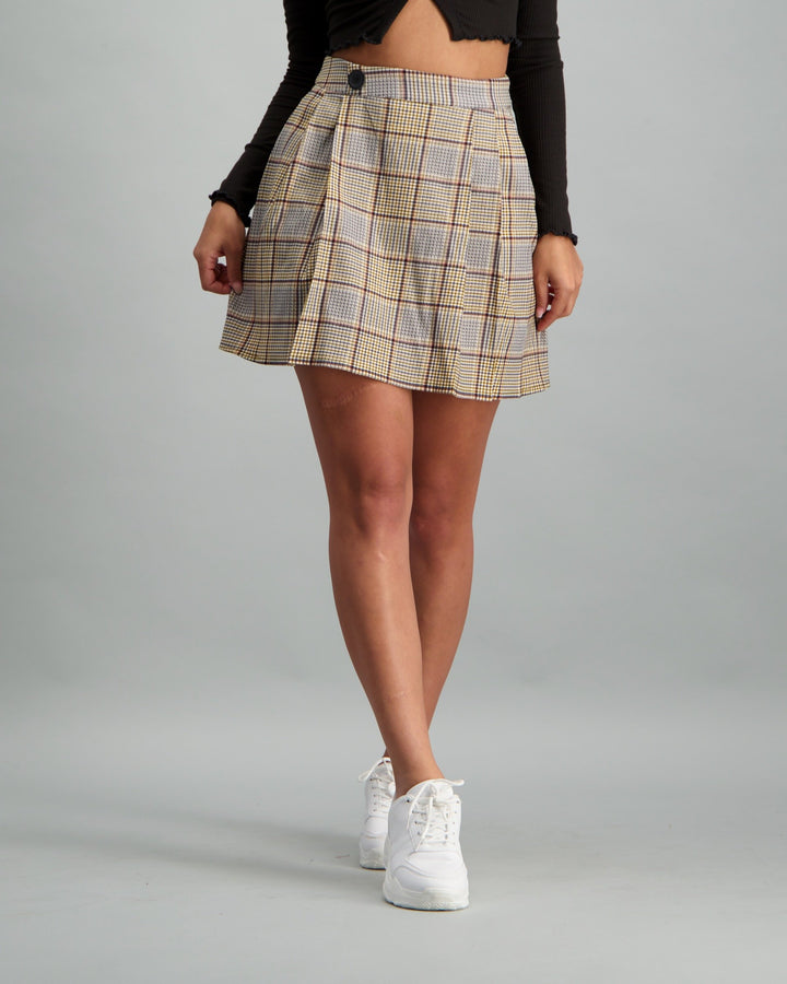 Ladies Check Tennis Skirt - Brown