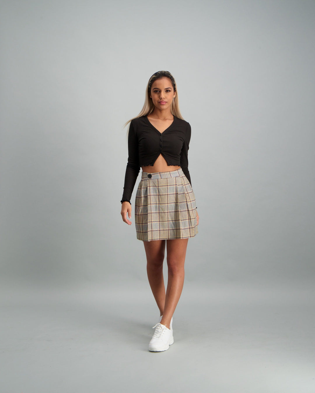 Ladies Check Tennis Skirt - Brown