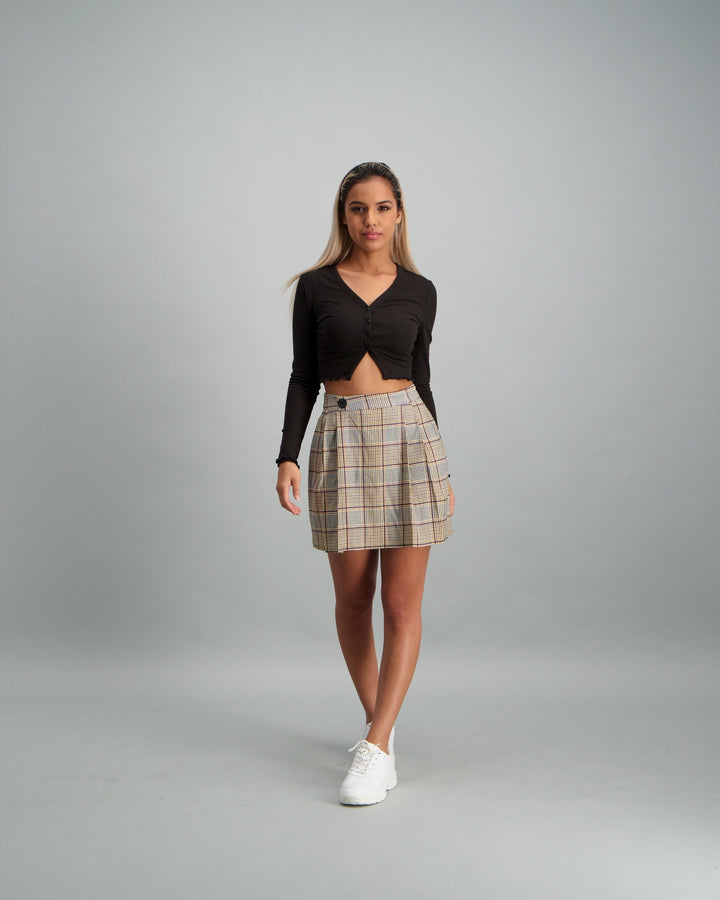 Ladies Check Tennis Skirt - Brown