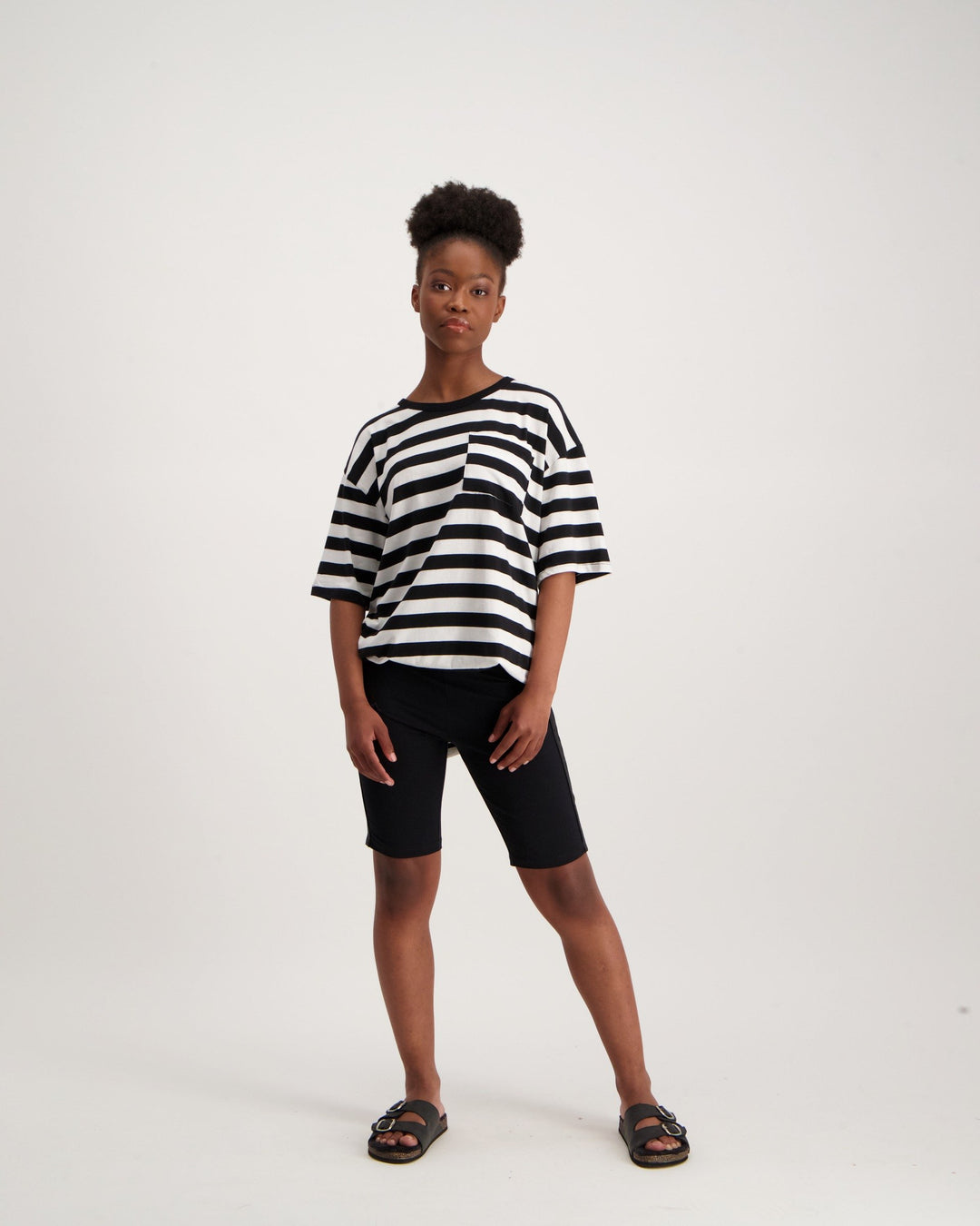 Ladies Oversized Stripe T-Shirt Dress-Black