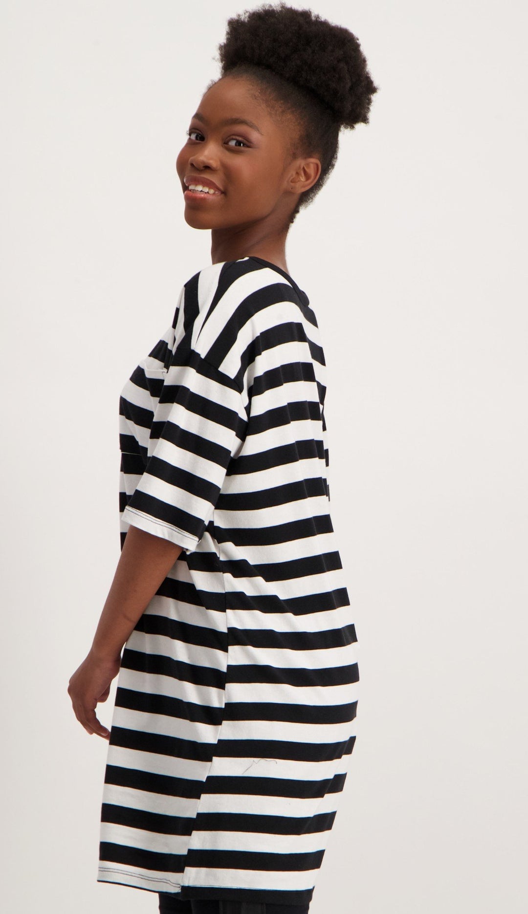 Ladies Oversized Stripe T-Shirt Dress-Black