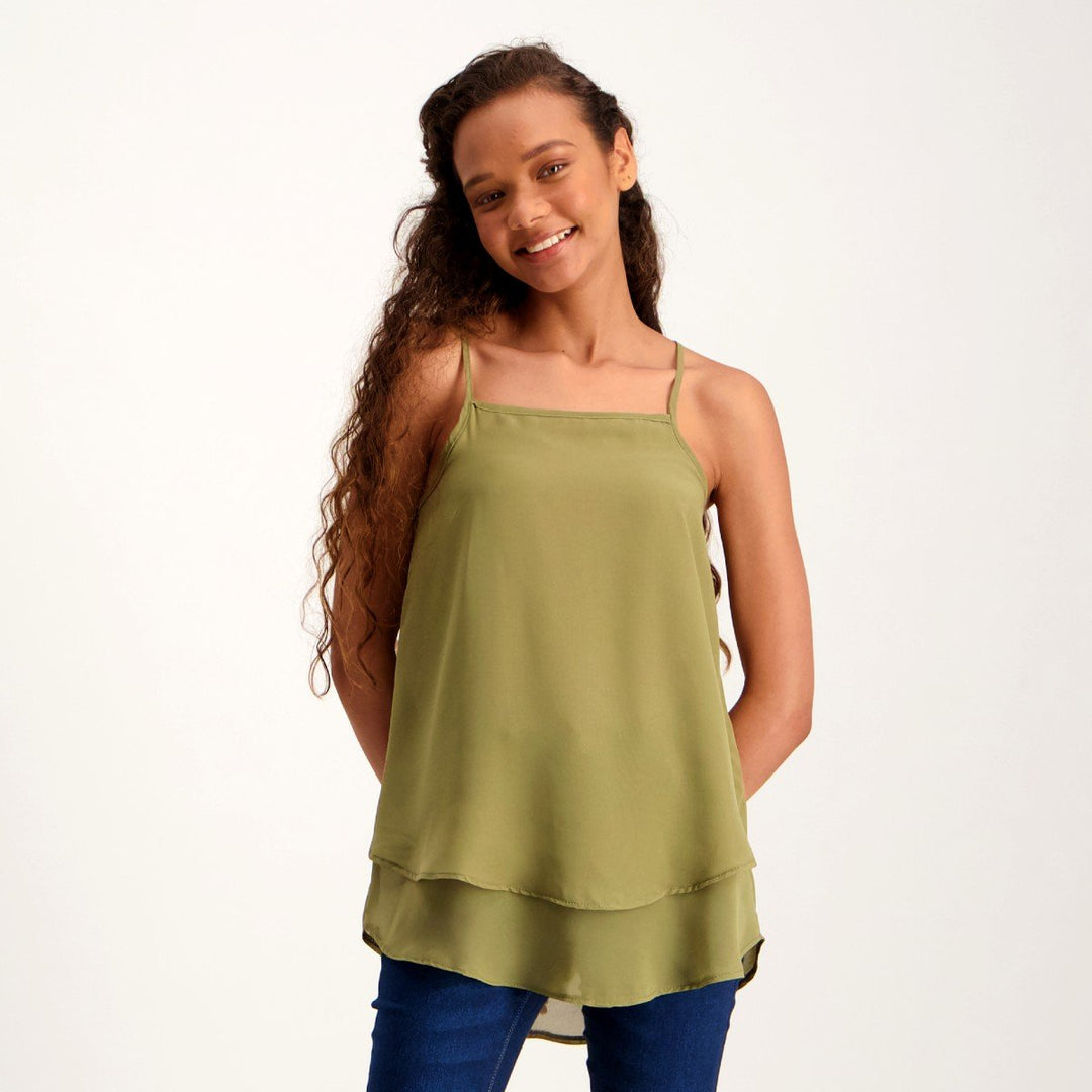 Ladies Double Layer Cami - Khaki