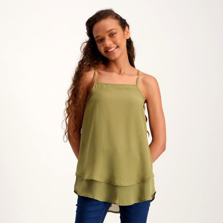 Ladies Double Layer Cami - Khaki