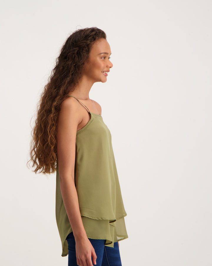 Ladies Double Layer Cami - Khaki