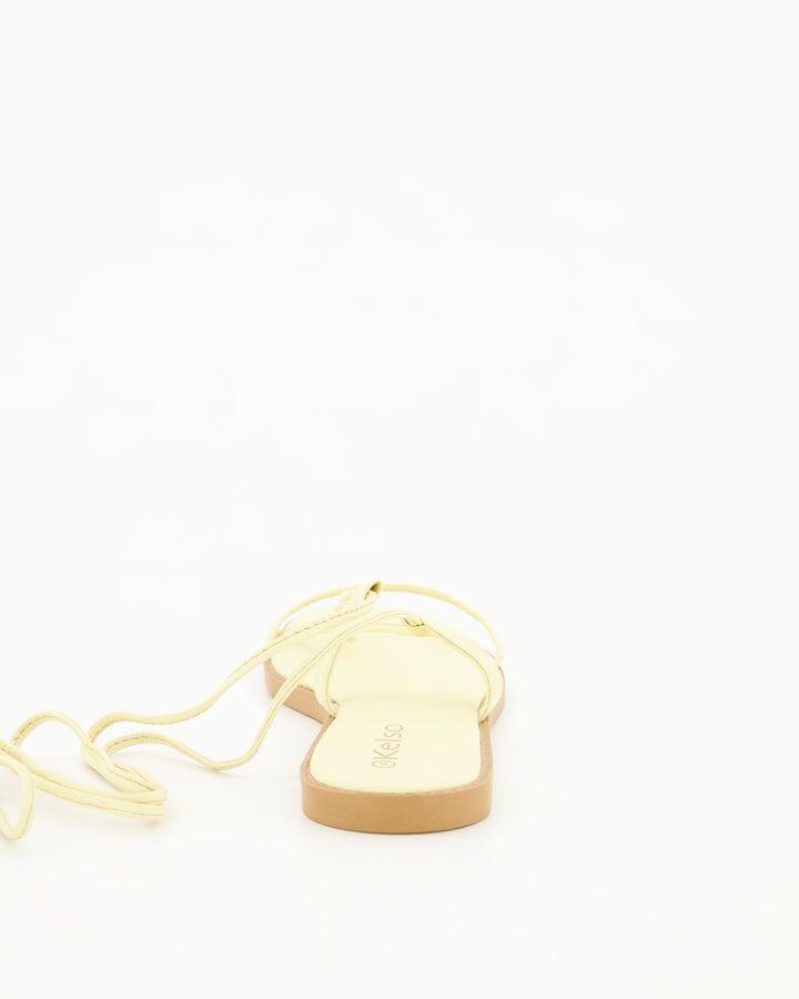 Ladies Lace Up Padded Thong - Light Yellow