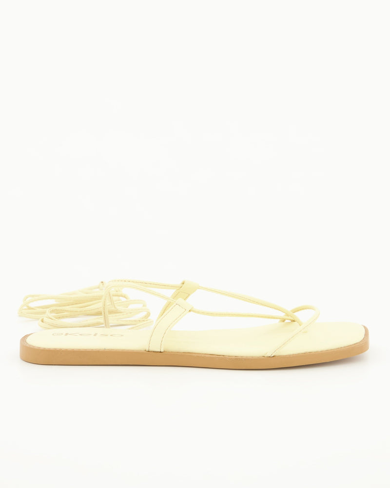Ladies Lace Up Padded Thong - Light Yellow