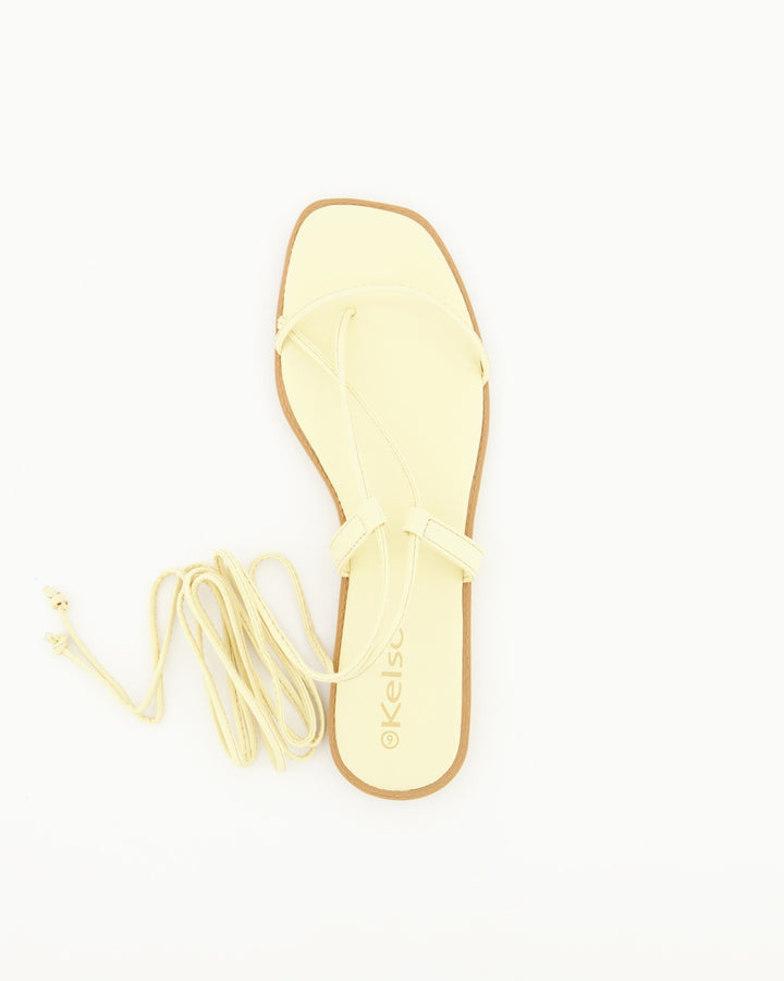 Ladies Lace Up Padded Thong - Light Yellow