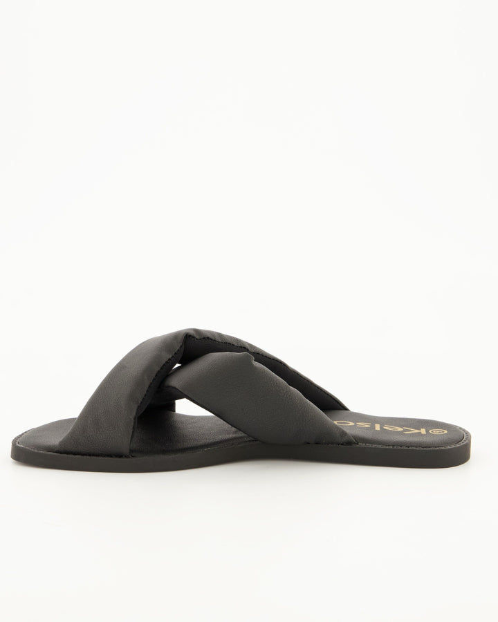 Ladies Cross Over Square Toe Mule - Black