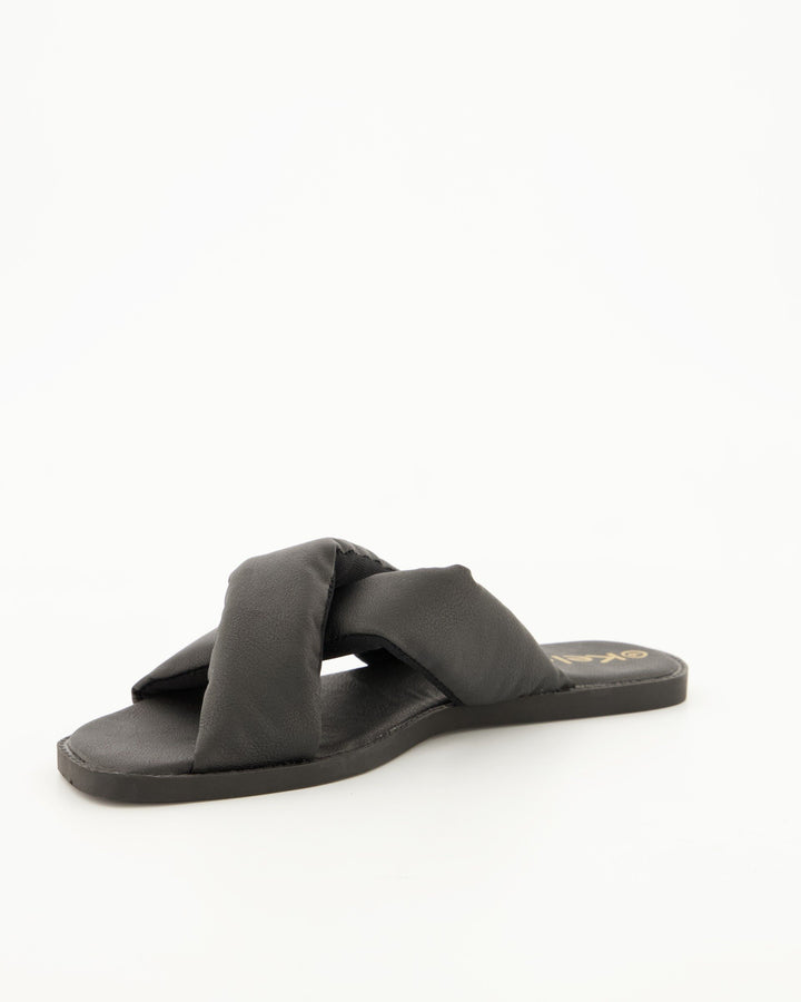 Ladies Cross Over Square Toe Mule - Black