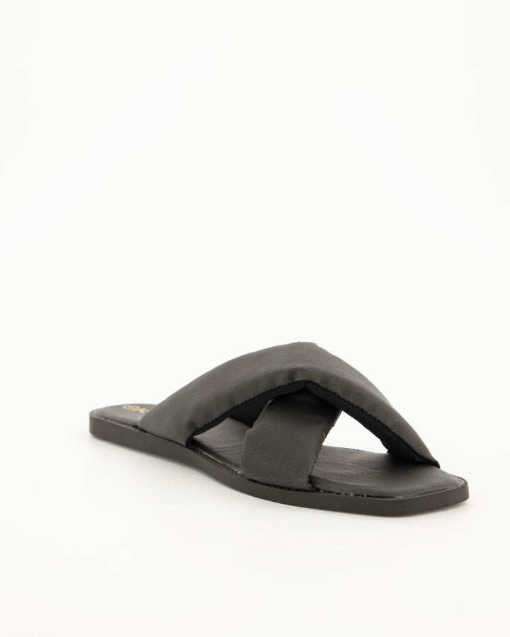 Ladies Cross Over Square Toe Mule - Black