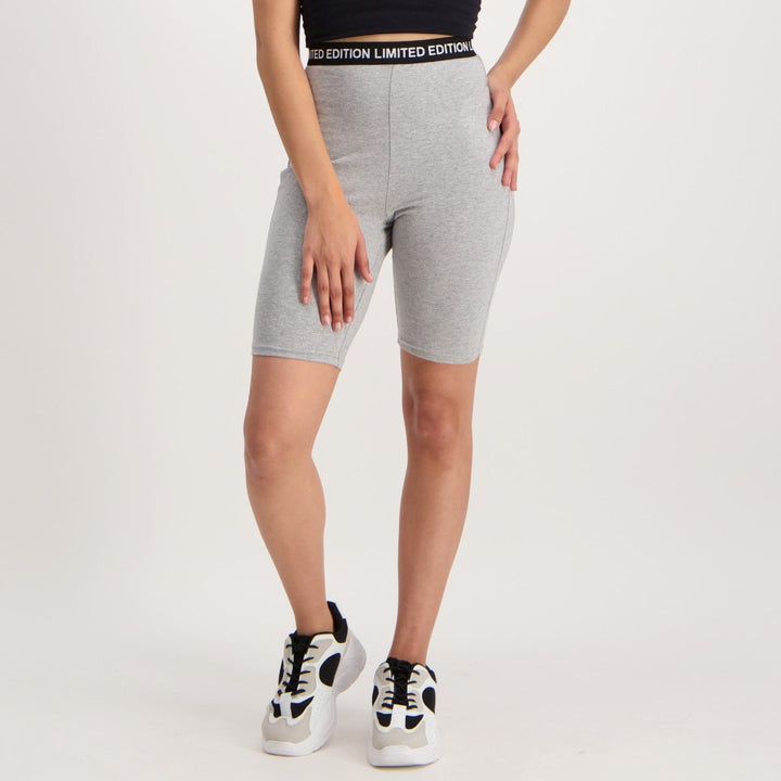 Ladies Slogan Elastic Cycle Short - Grey