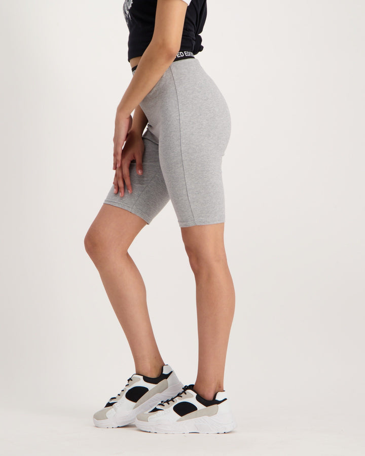 Ladies Slogan Elastic Cycle Short - Grey