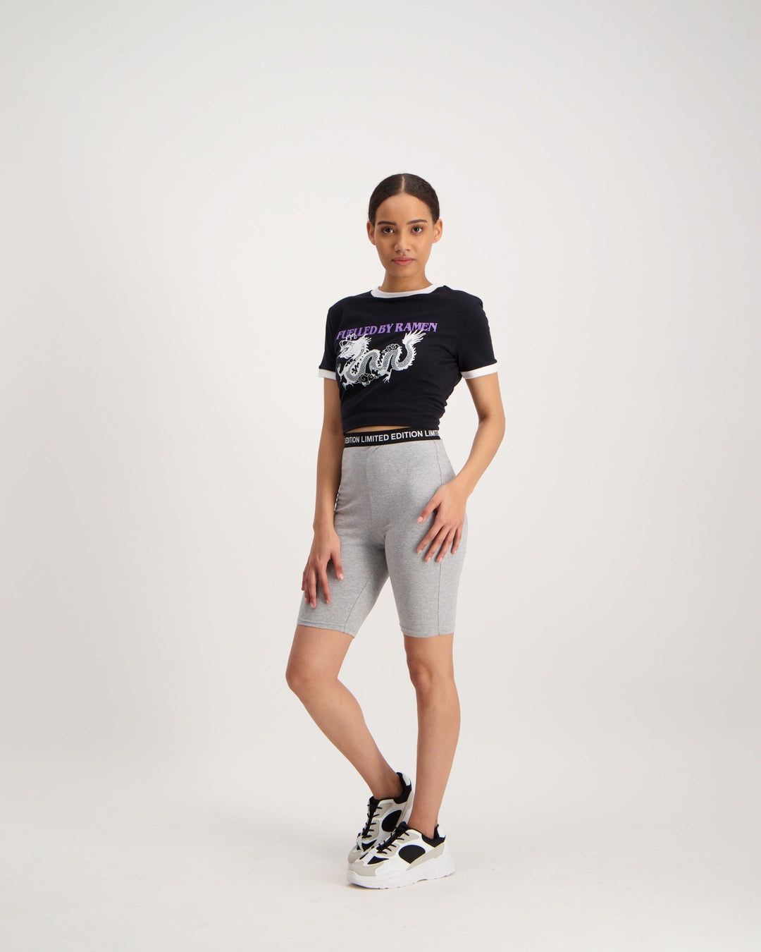 Ladies Slogan Elastic Cycle Short - Grey