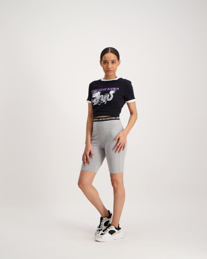 Ladies Slogan Elastic Cycle Short - Grey