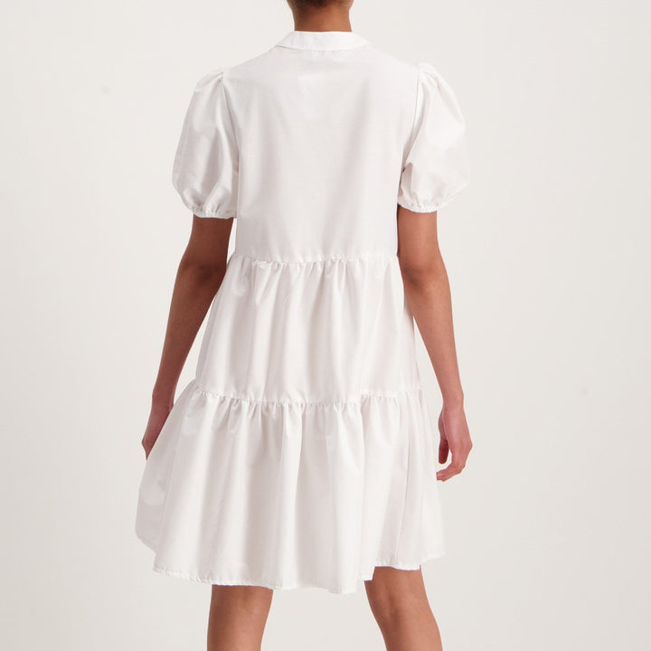 Ladies Tiered Poplin Peasant Dress - White