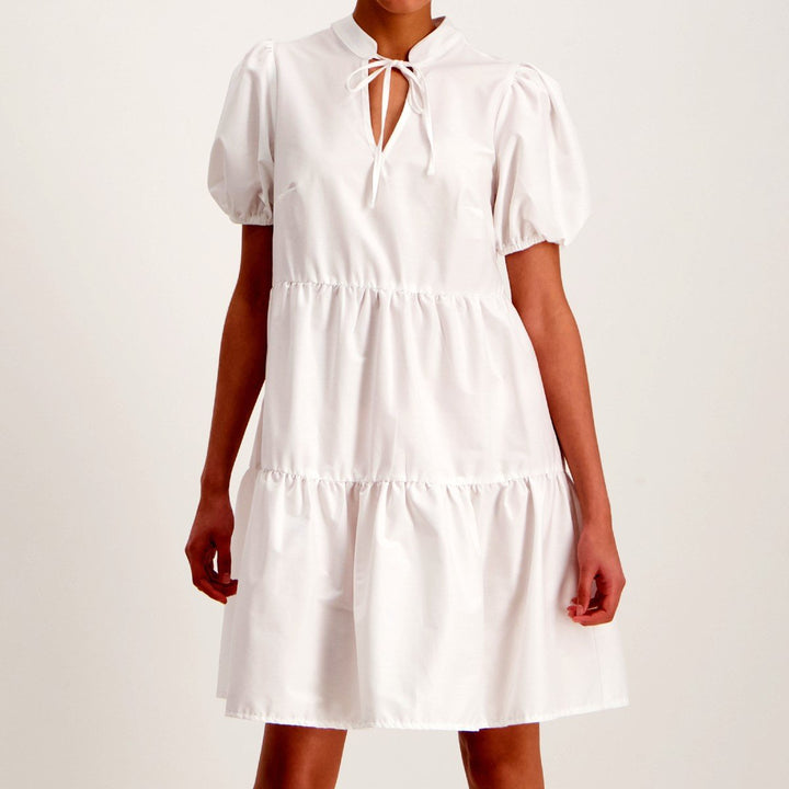 Ladies Tiered Poplin Peasant Dress - White