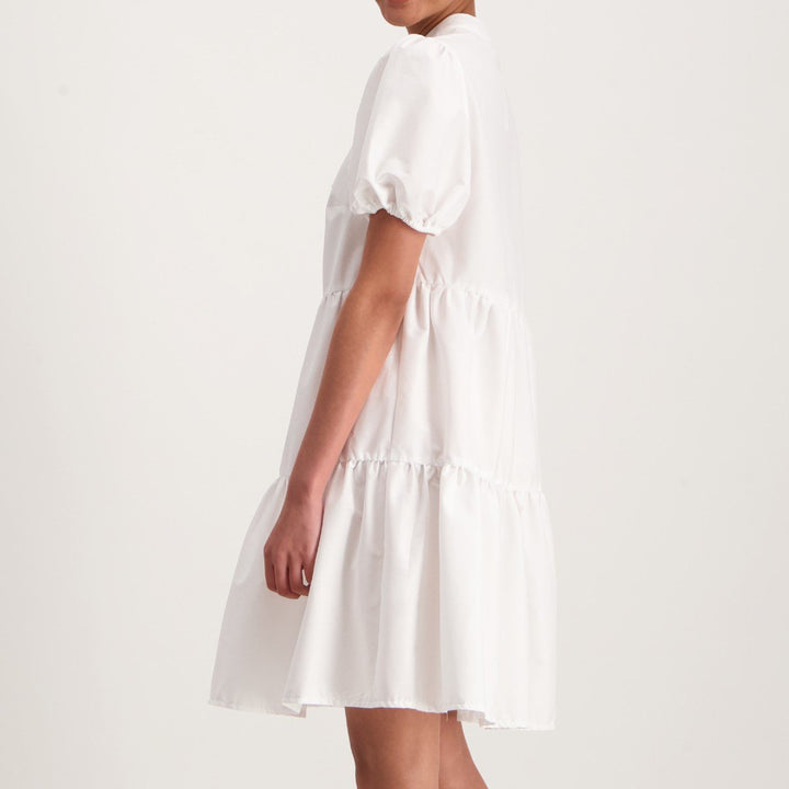 Ladies Tiered Poplin Peasant Dress - White