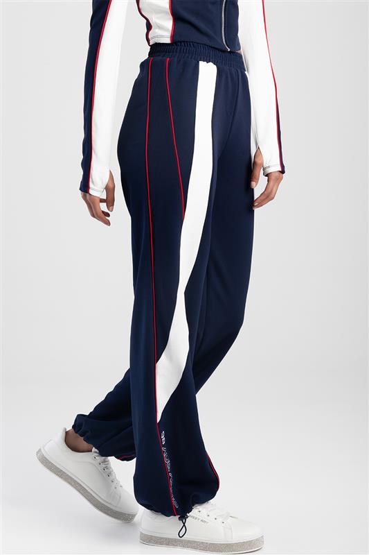 Ladies Wide Leg Tracksuit Pants With Drawcord Hem Navy/White Edgars — free download