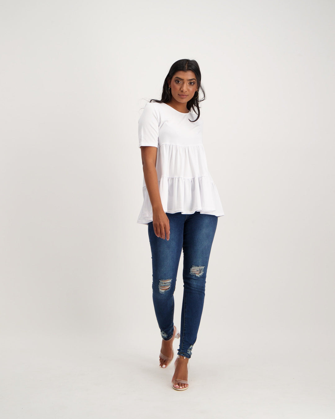 Ladies Tiered T-Shirt - White