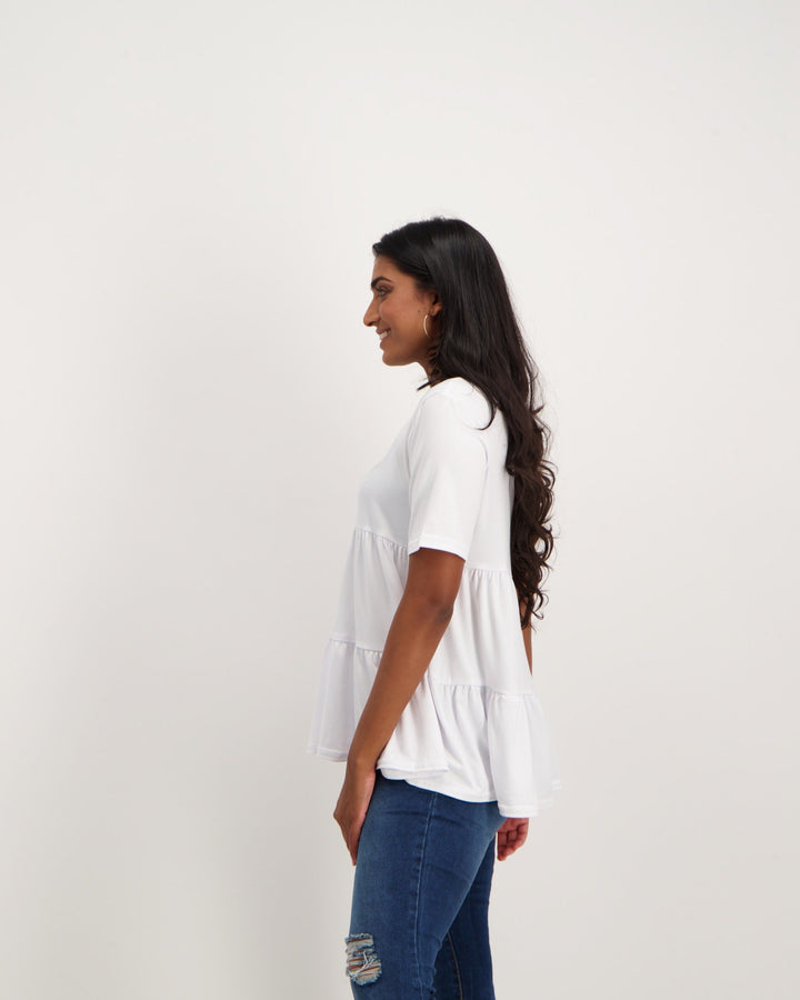 Ladies Tiered T-Shirt - White