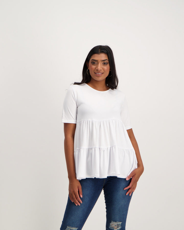 Ladies Tiered T-Shirt - White