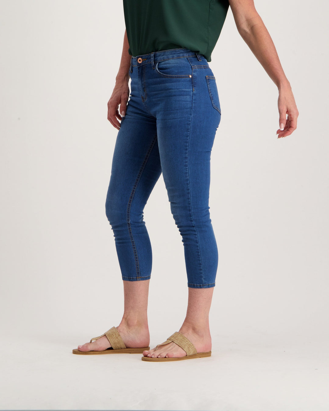 Ladies Mid Wash Denim Capri