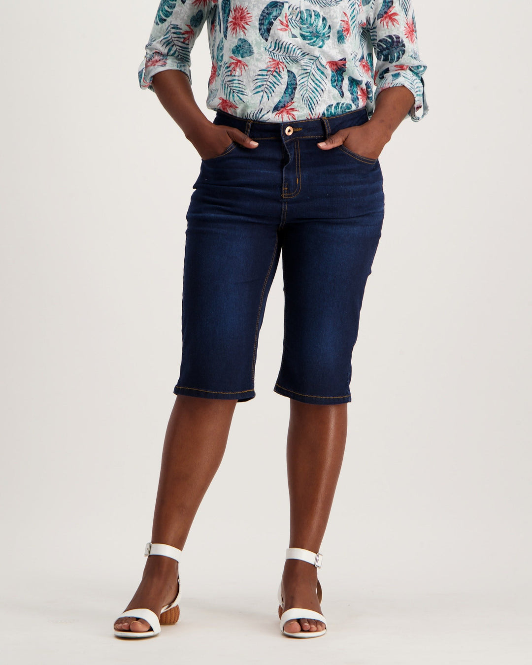 Ladies Dark Wash Denim Bermuda Short