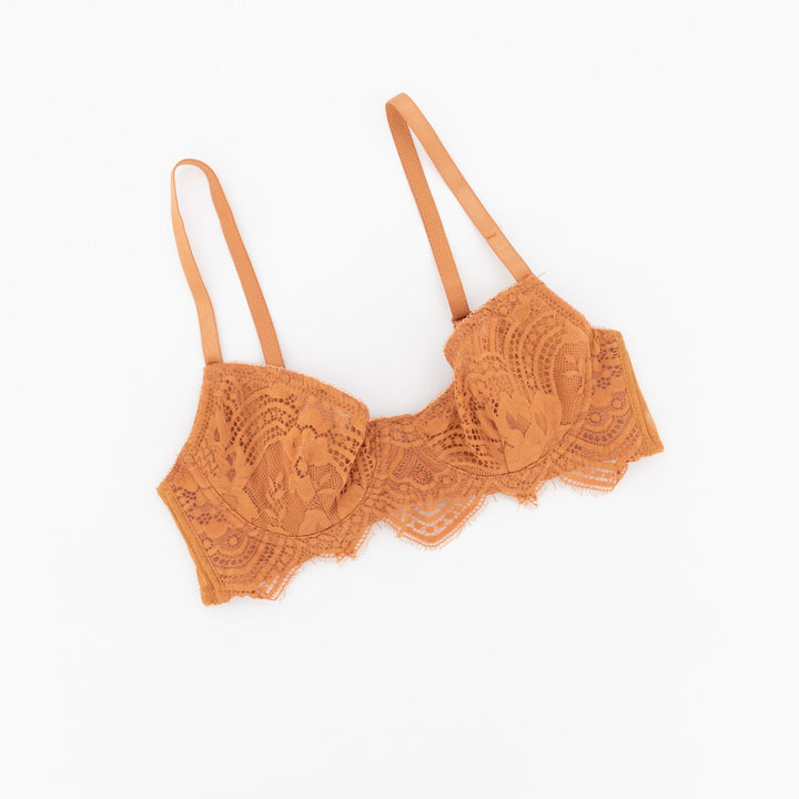 Ladies Soft Cup Lace Bra - Dark Orange