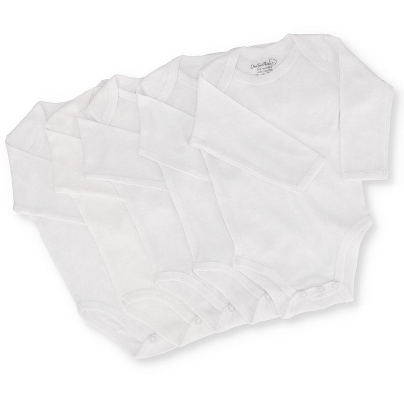 Baby 5 Pack Long Sleeve Vest - White