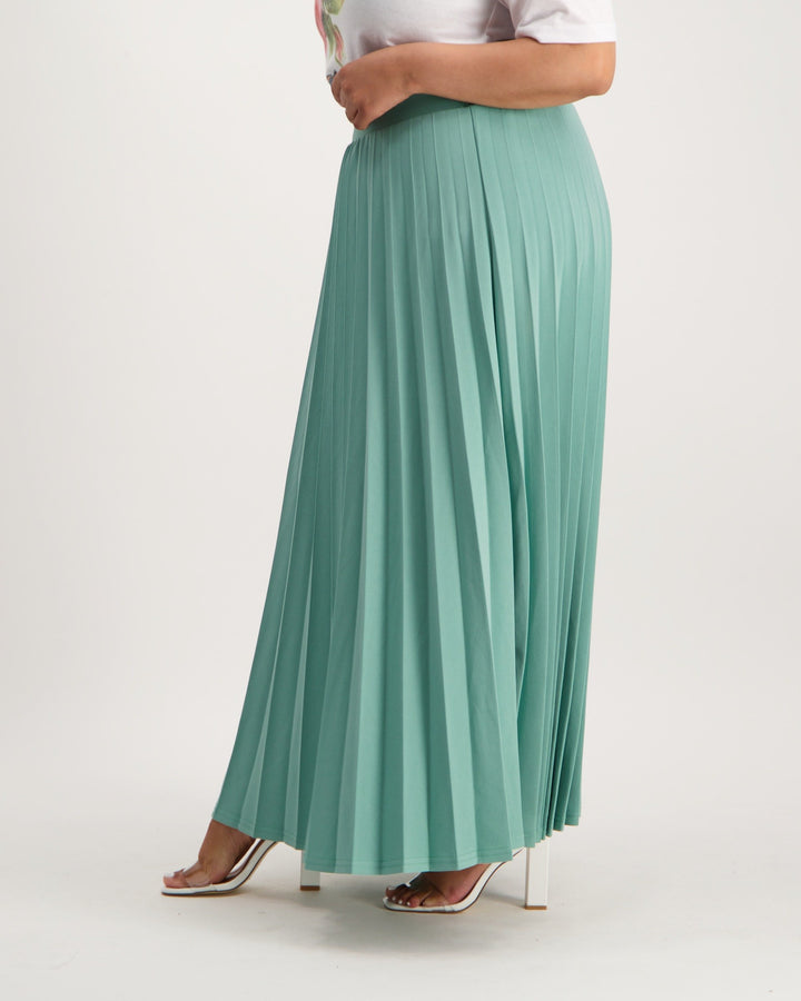 Ladies Pleated Maxi Skirt - Seafoam