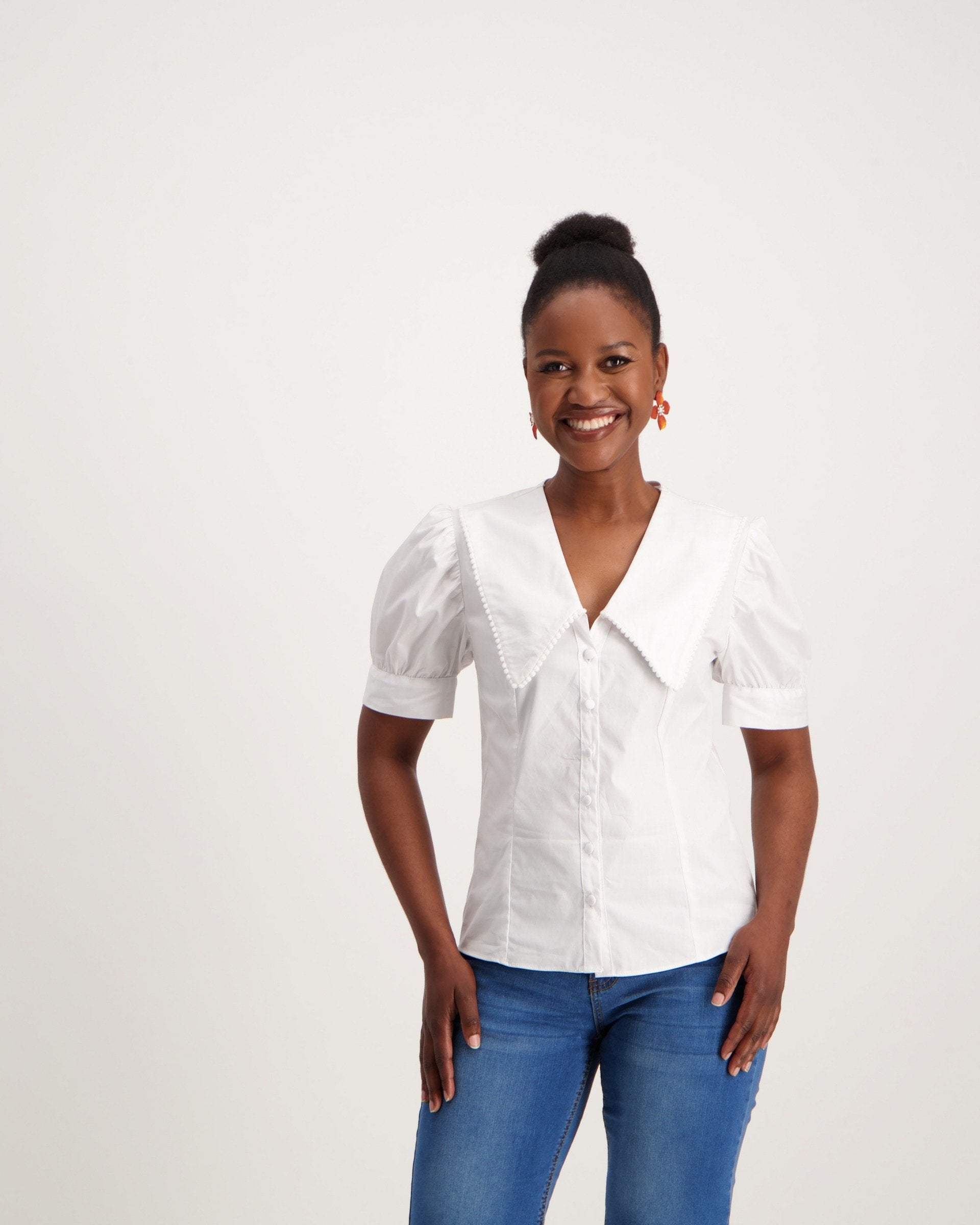 Ladies Poplin Shirt With Lace Edge Collar-White – Edgars