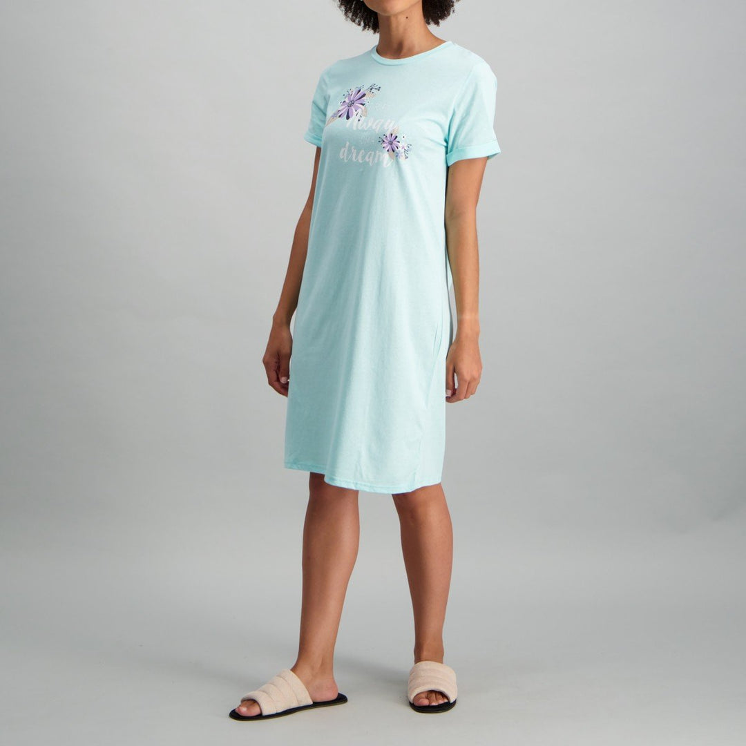 Ladies Drift Away Slogan Sleepshirt - Aqaua