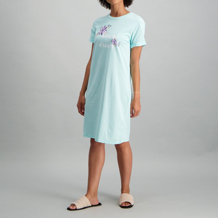 Ladies Drift Away Slogan Sleepshirt - Aqaua