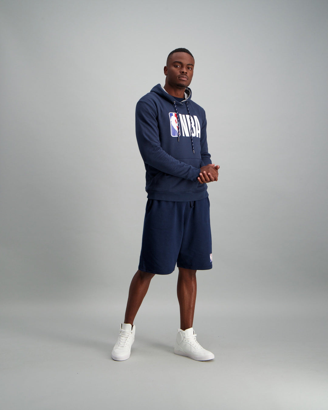 Men's Long Sleeve Hooded Cotton Brushed Fleece Sweater - Navy