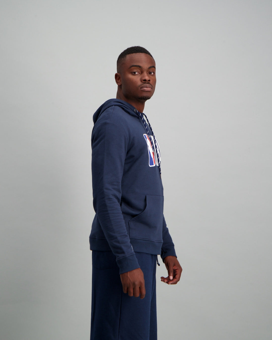 Men's Long Sleeve Hooded Cotton Brushed Fleece Sweater - Navy