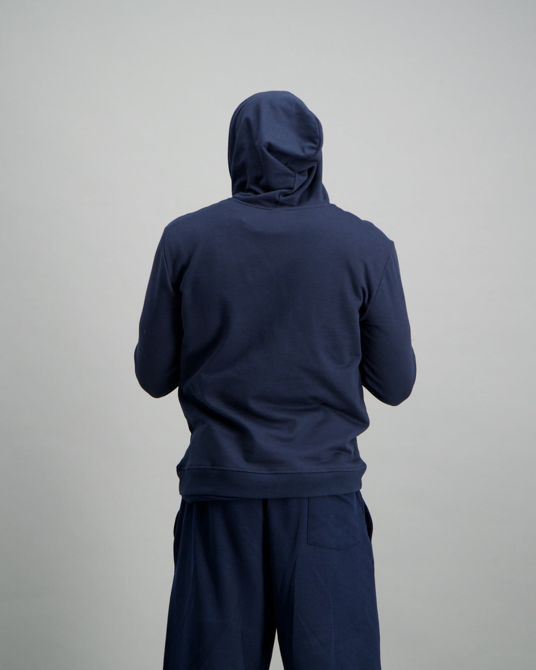 Men's Long Sleeve Hooded Cotton Brushed Fleece Sweater - Navy