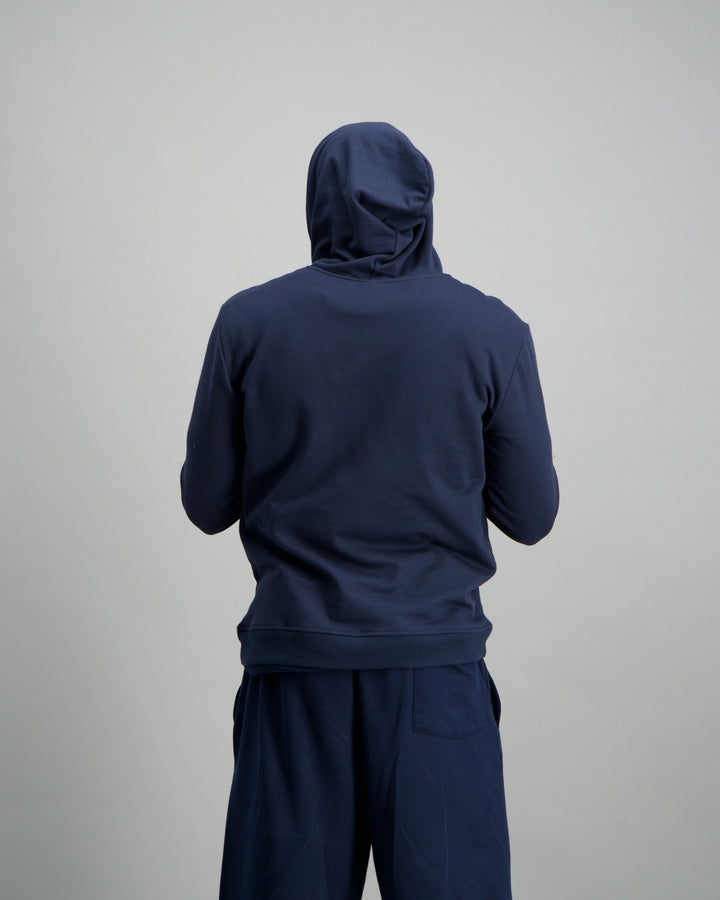 Men's Long Sleeve Hooded Cotton Brushed Fleece Sweater - Navy